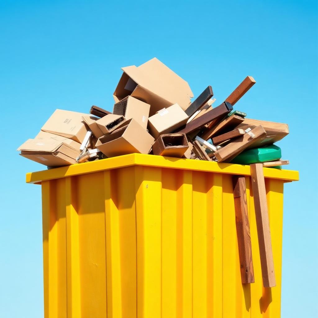 Yellow skip bin filled with household and renovation waste