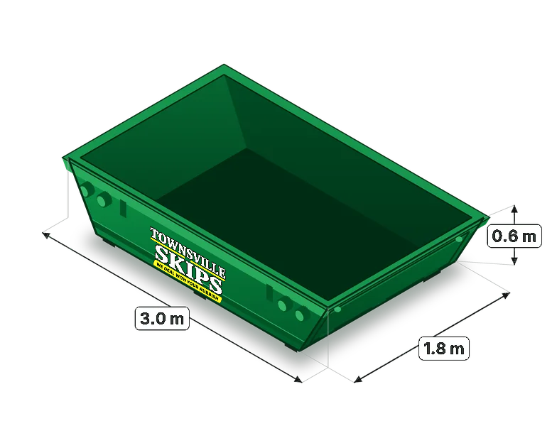 Townsville Skips 2m³ skip bin with dimensions