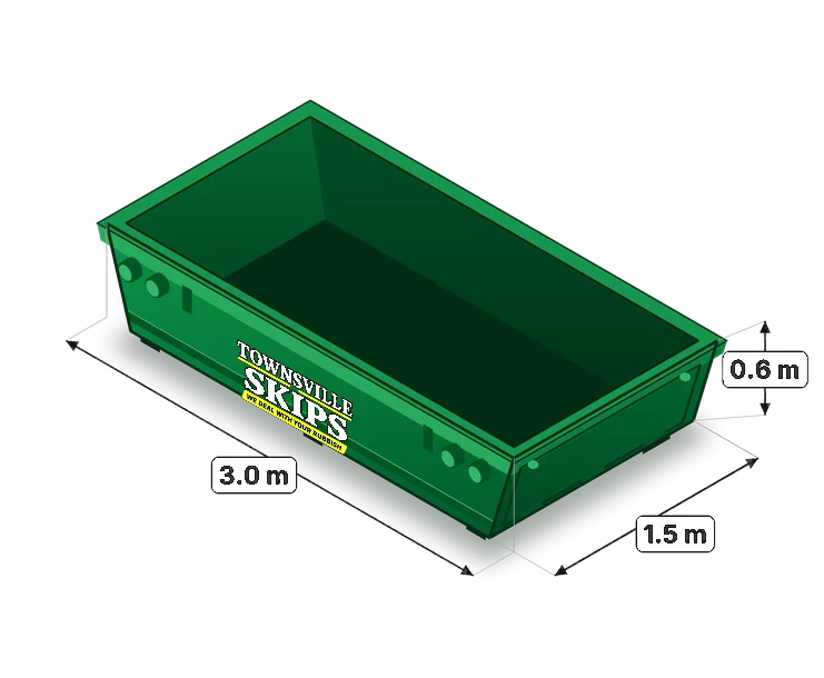 Townsville Skips 3m³ skip bin with dimensions